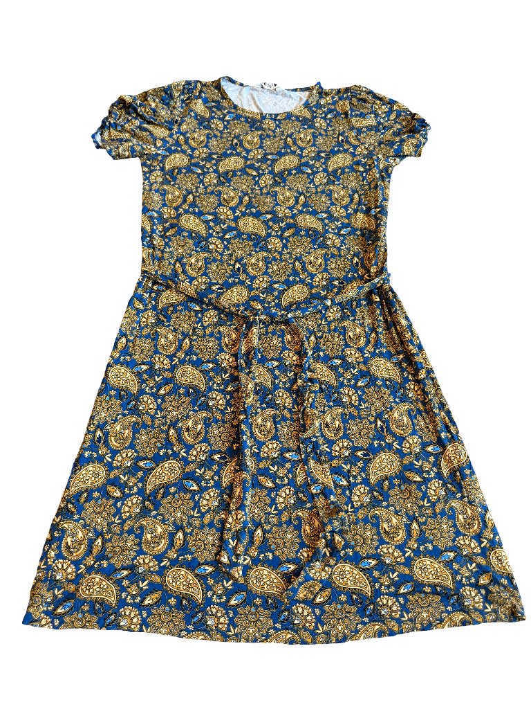 Boden Short Sleeve Jersey Knit Shirt Dress Stretch Gold Paisley Size 10r Nwt